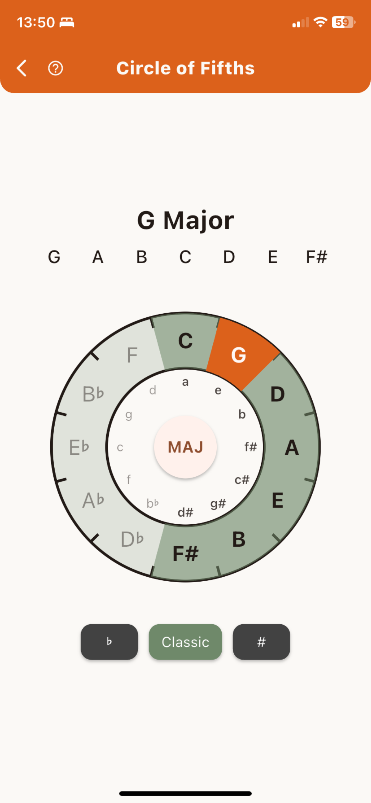 Mind the Guitar app screen